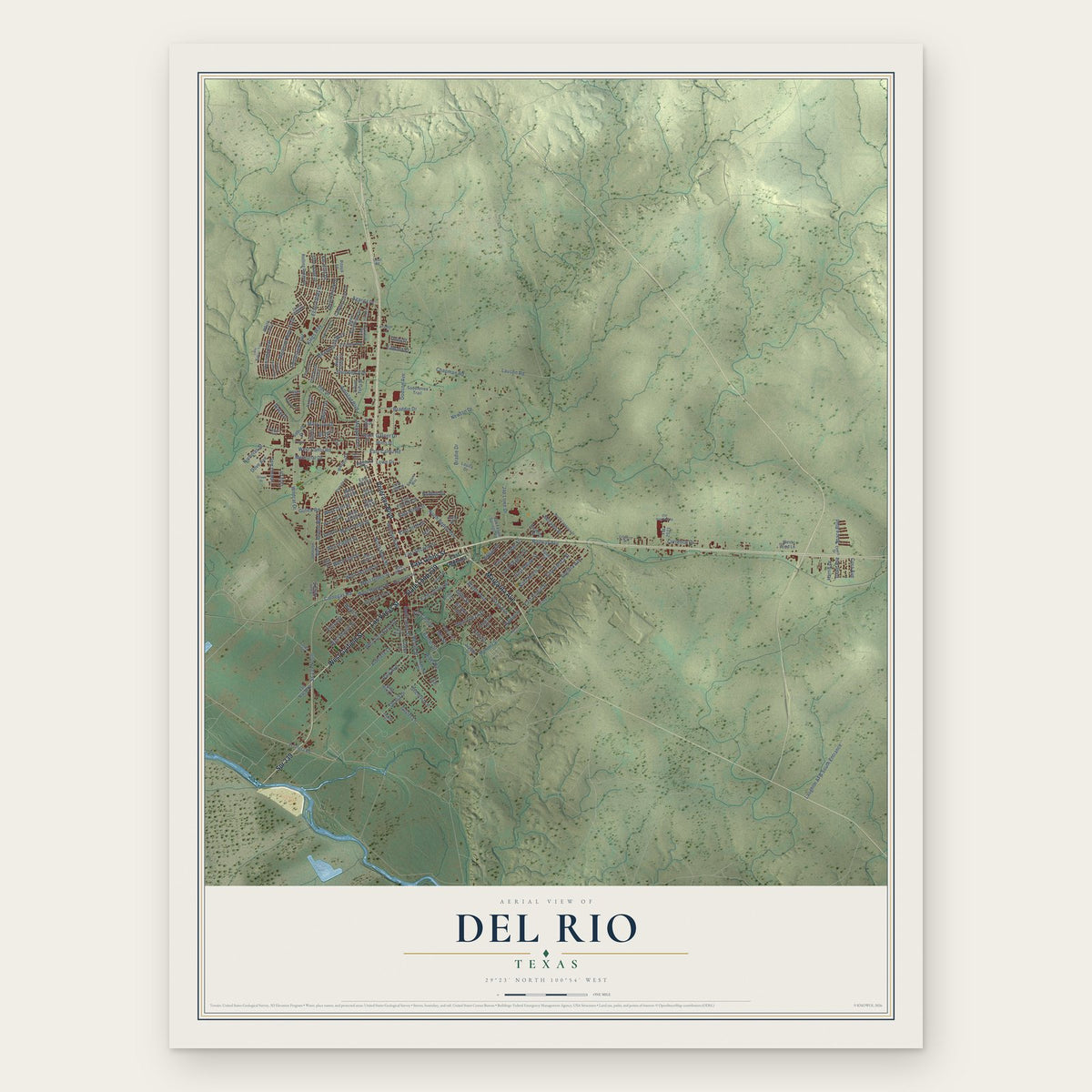 Del Rio, Texas map print, the full design