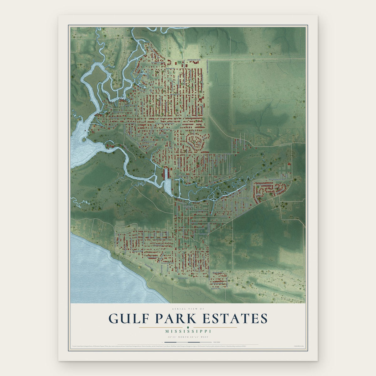 Gulf Park Estates, Mississippi map print, the full design