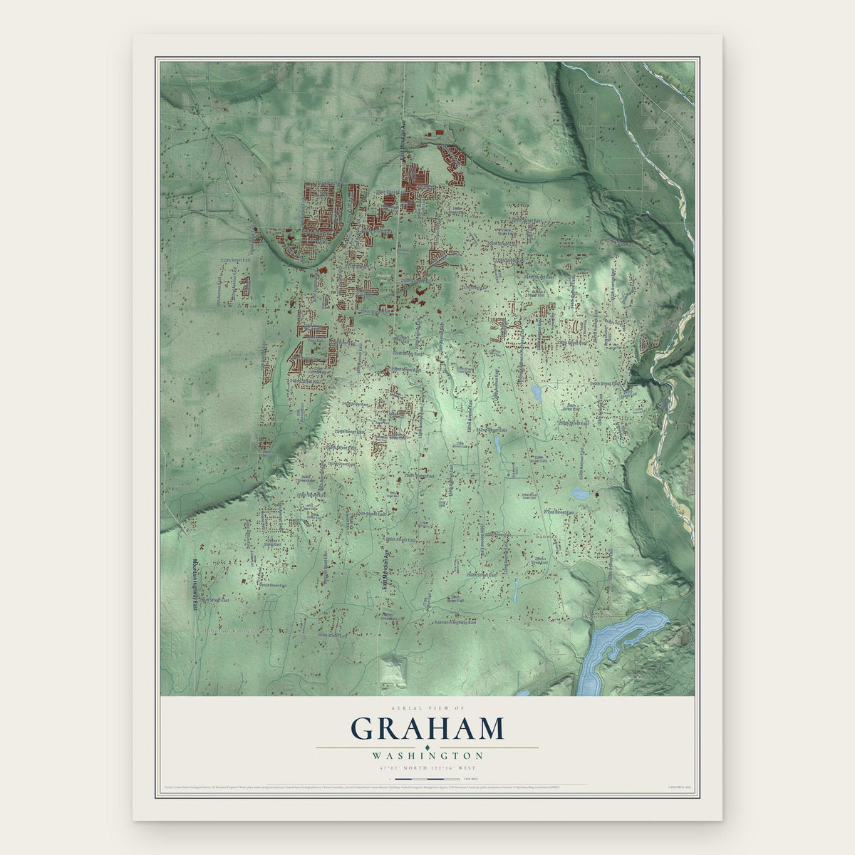 Graham, Washington map print, the full design
