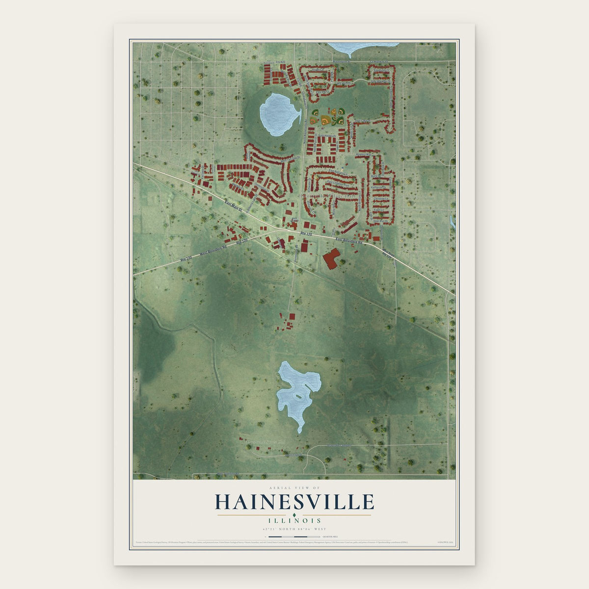 Hainesville, Illinois map print, the full design