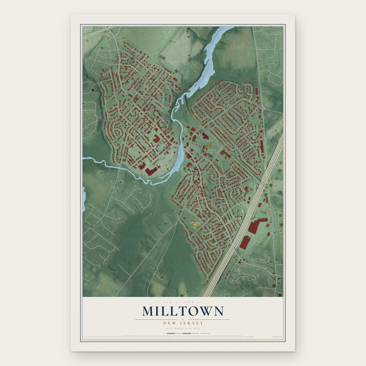 Milltown, New Jersey map print, the full design