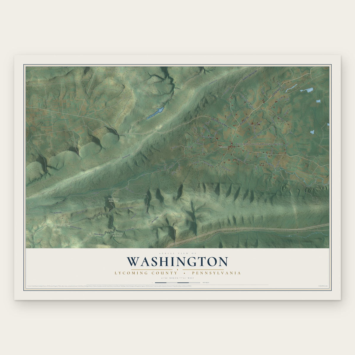 Washington, Lycoming County, Pennsylvania map print, the full design