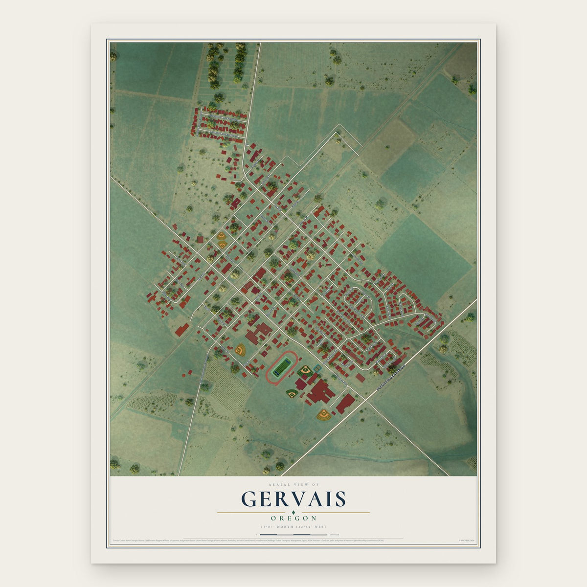 Gervais, Oregon map print, the full design