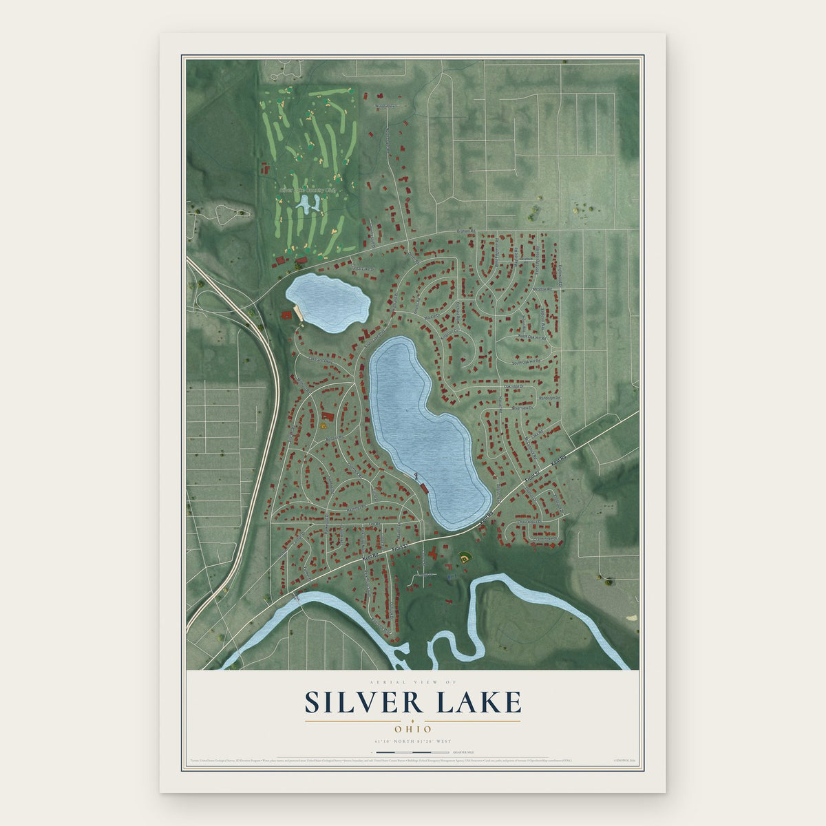 Silver Lake, Ohio map print, the full design
