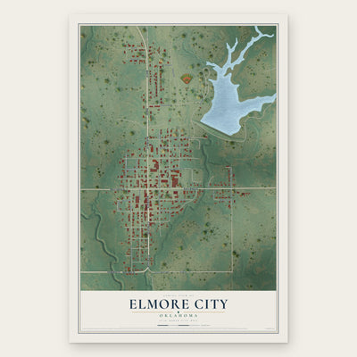 Elmore City, Oklahoma map print, the full design