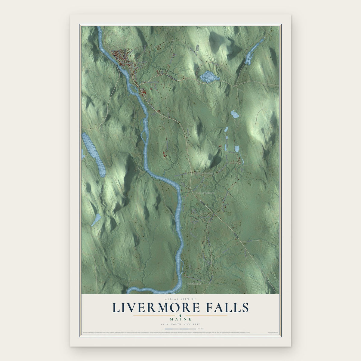 Livermore Falls, Maine map print, the full design