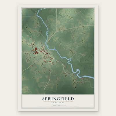 Springfield, Louisiana map print, the full design