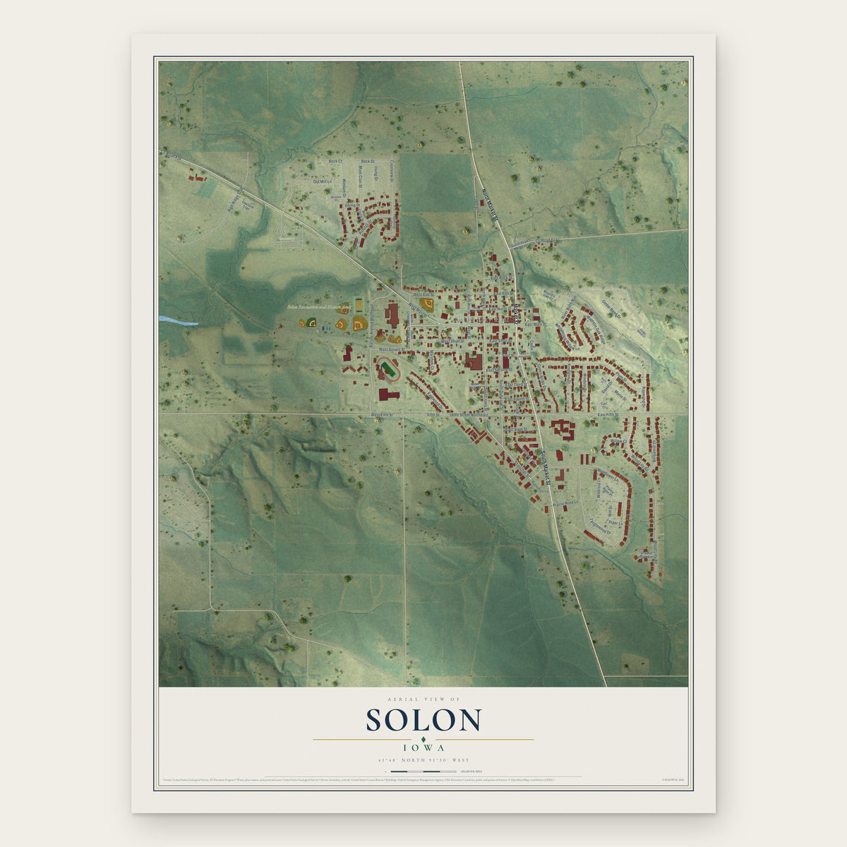 Solon, Iowa map print, the full design