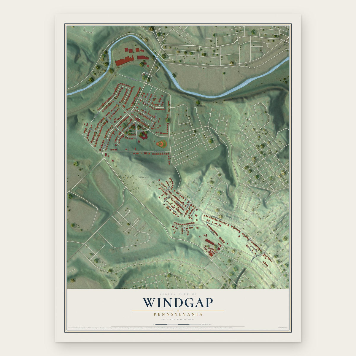 Windgap, Pennsylvania map print, the full design