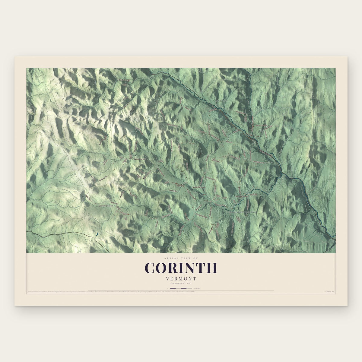 Corinth, Vermont map print, the full design