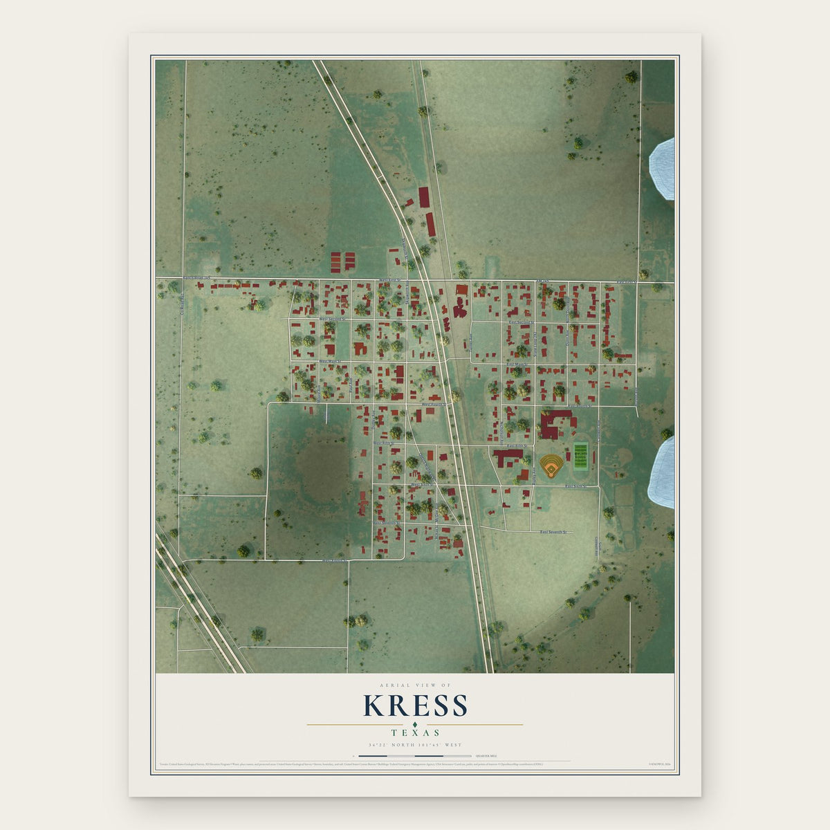 Kress, Texas map print, the full design