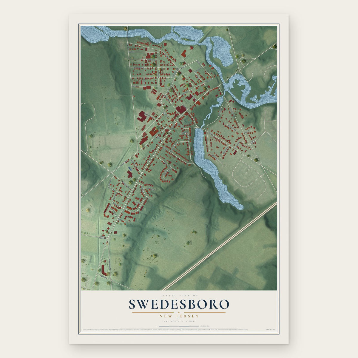 Swedesboro, New Jersey map print, the full design