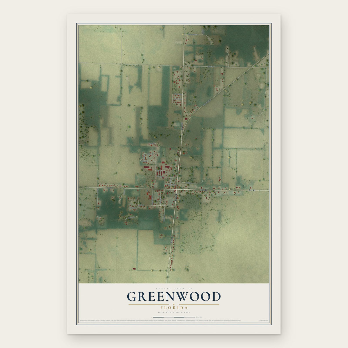Greenwood, Florida map print, the full design