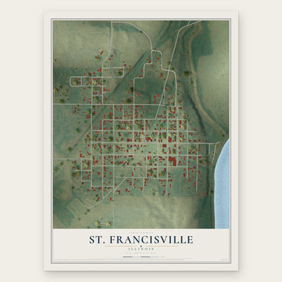 St. Francisville, Illinois map print, the full design