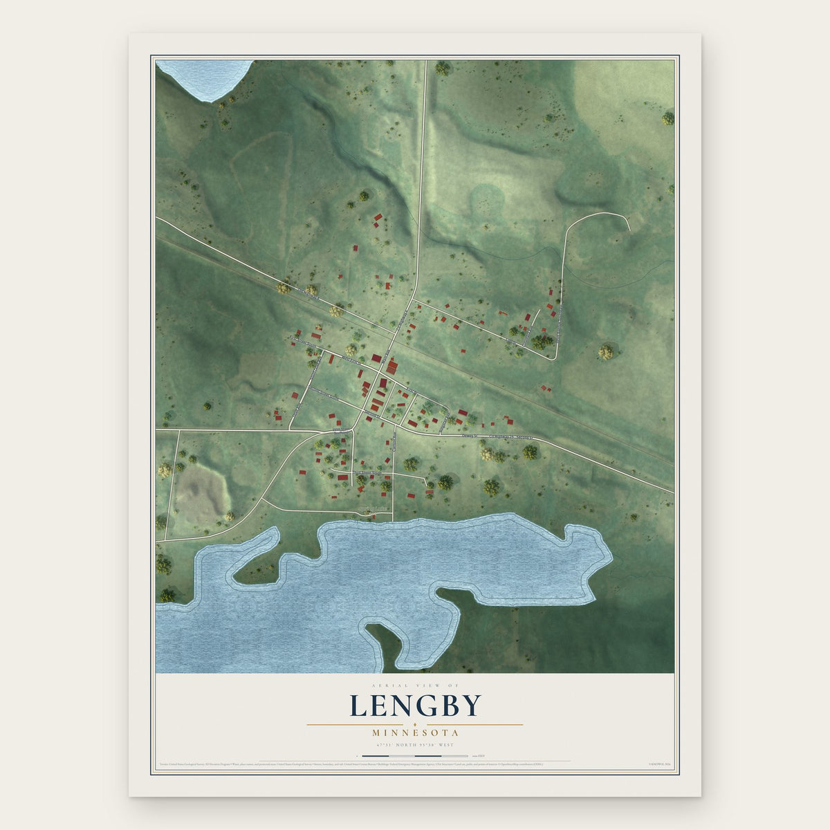 Lengby, Minnesota map print, the full design