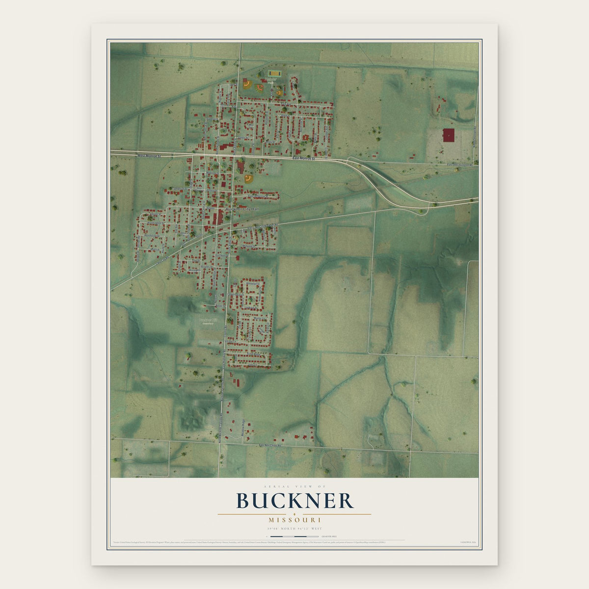 Buckner, Missouri map print, the full design