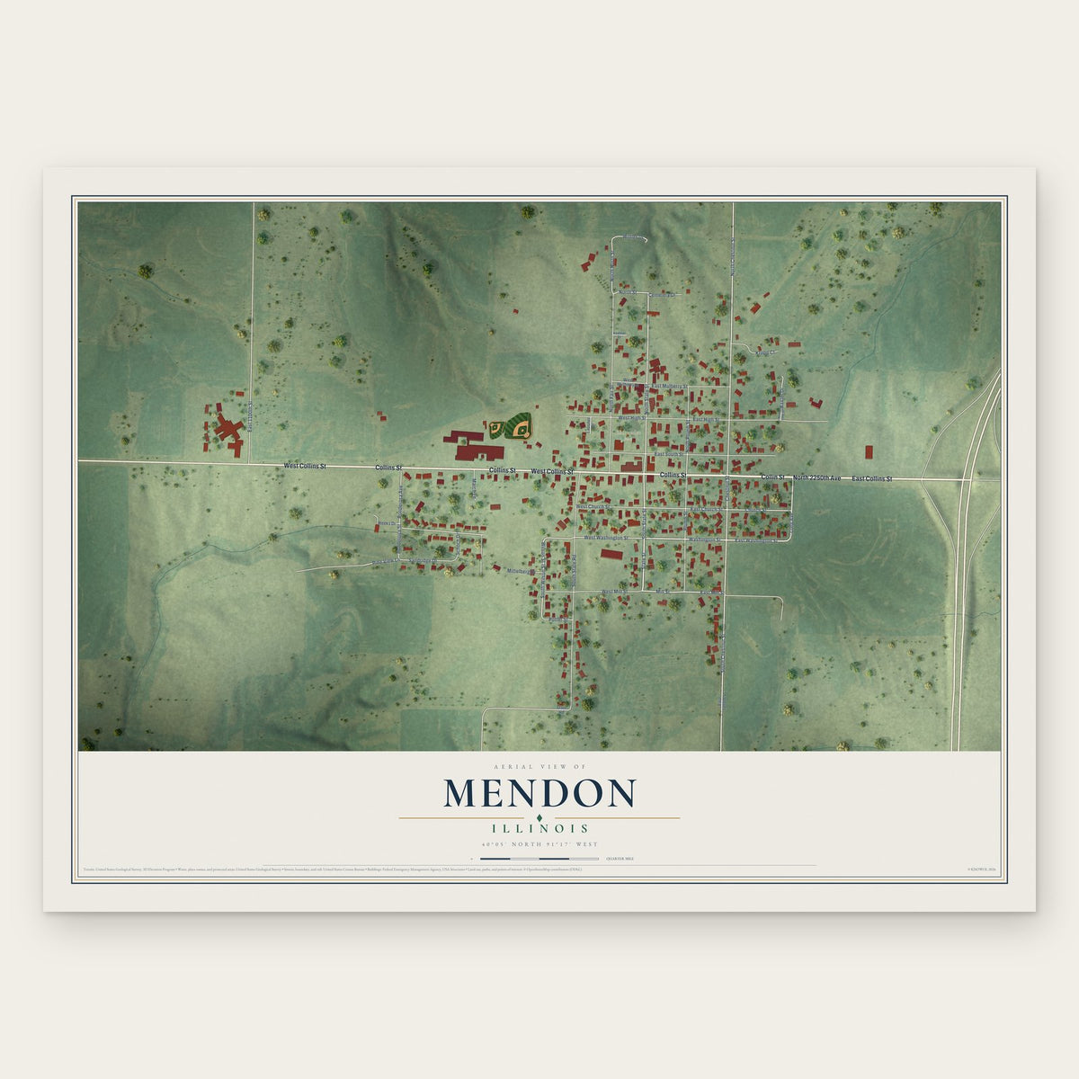 Mendon, Illinois map print, the full design