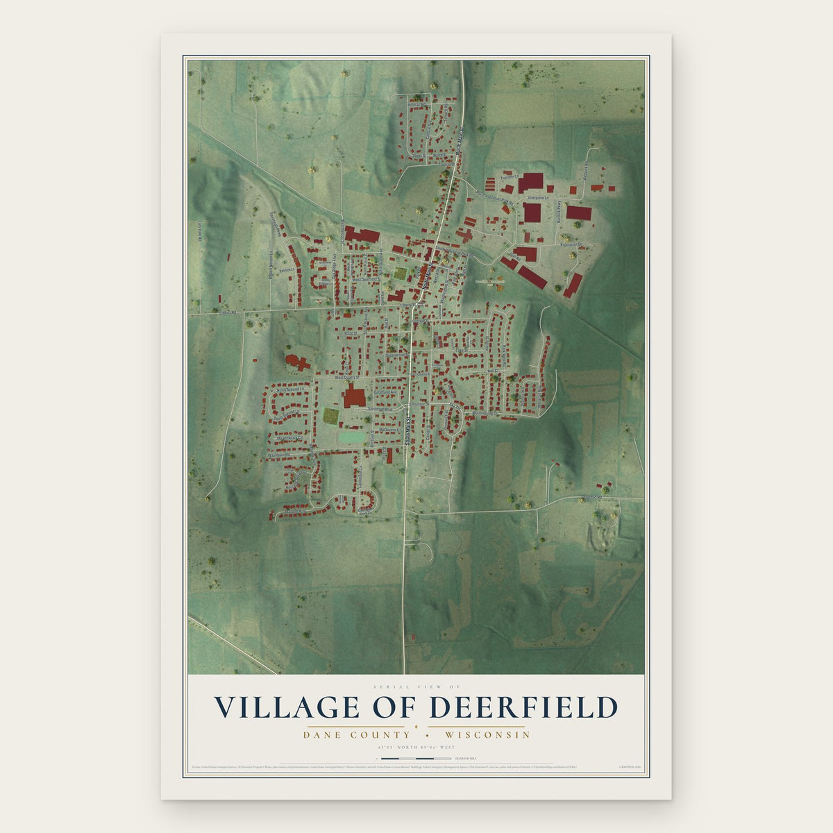 Deerfield, Wisconsin map print, the full design