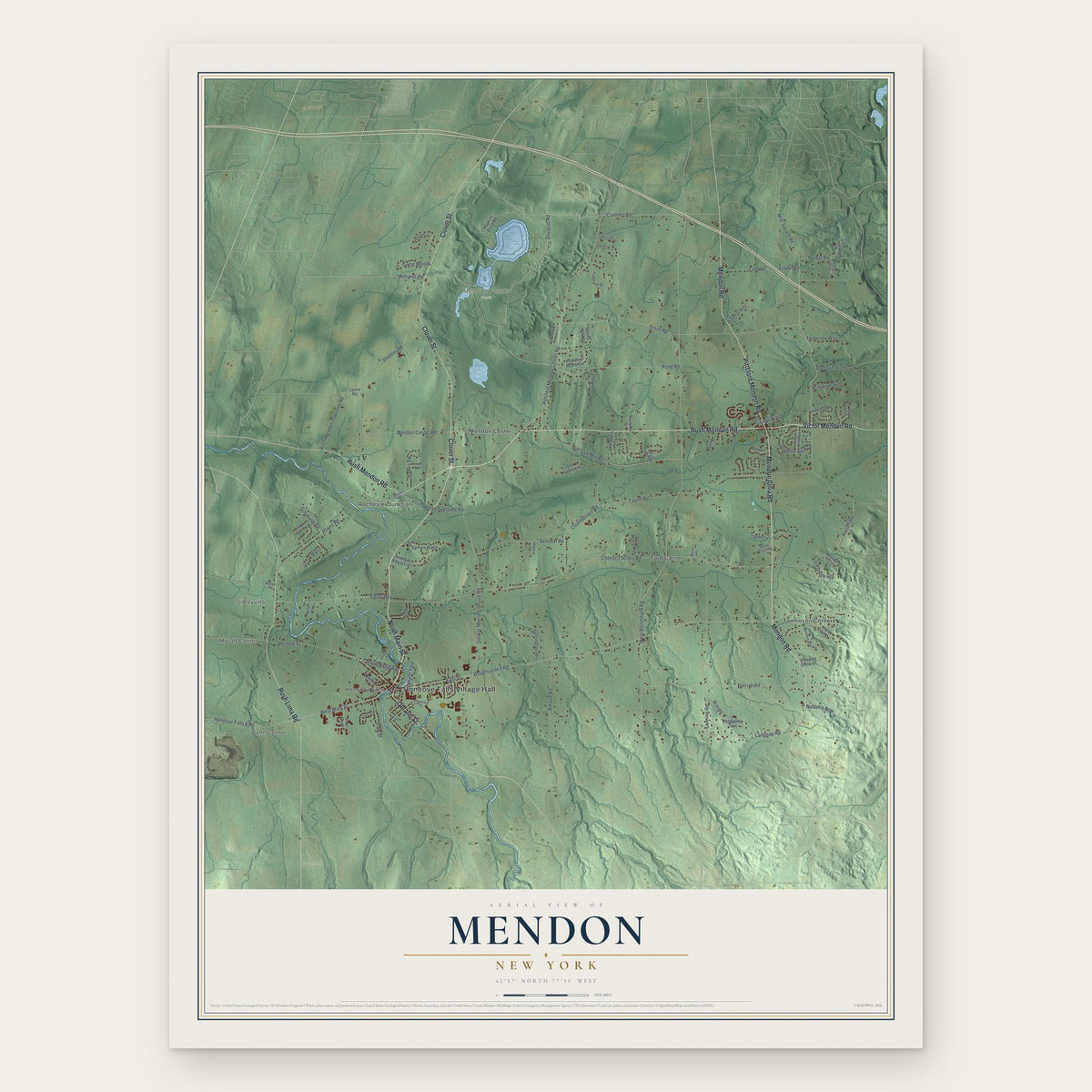 Mendon, New York map print, the full design