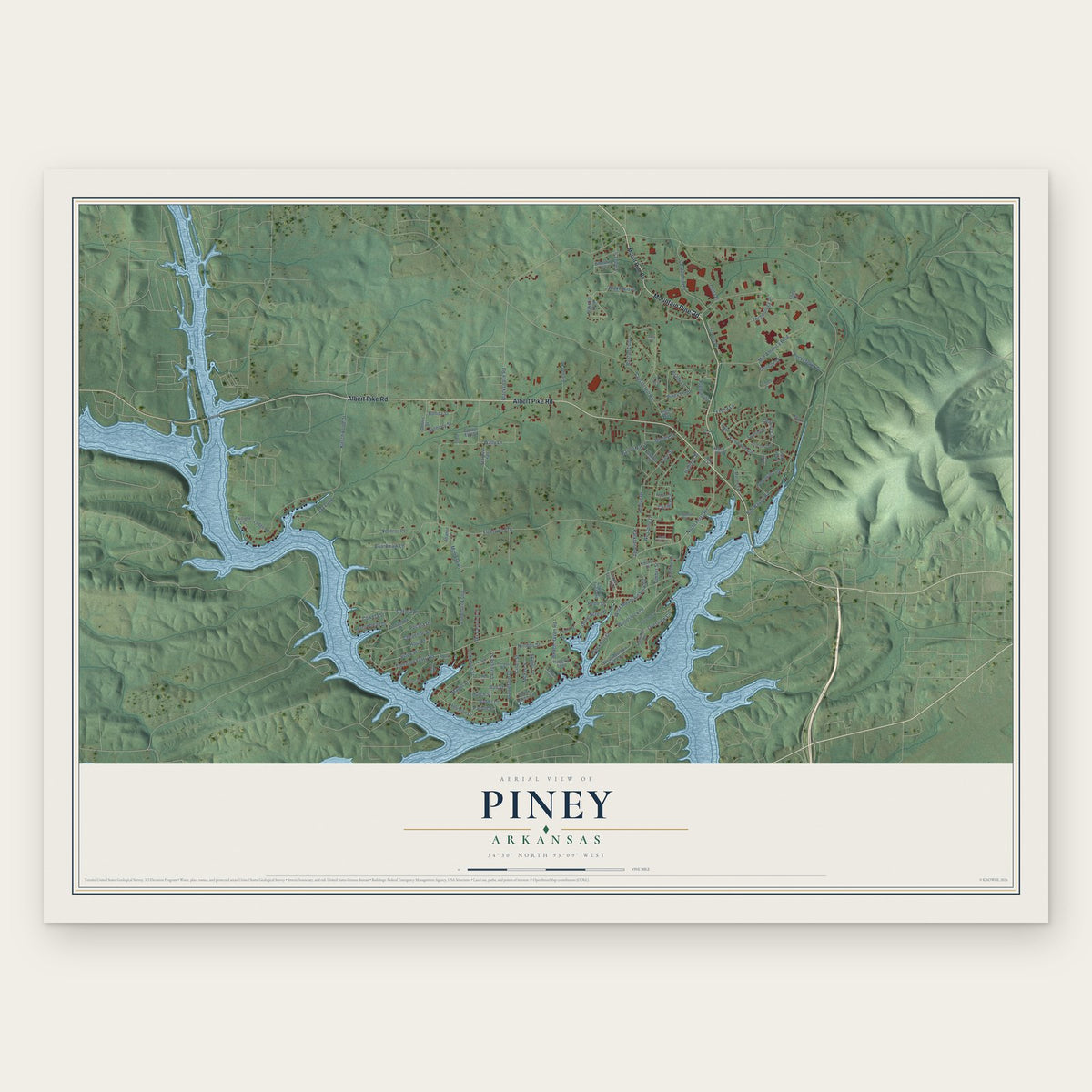 Piney, Arkansas map print, the full design