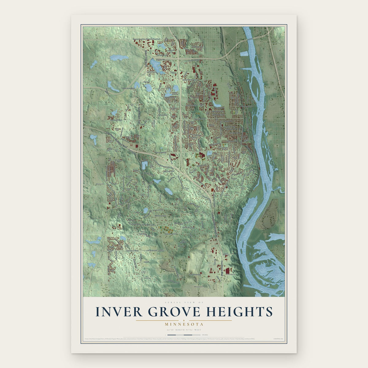 Inver Grove Heights, Minnesota map print, the full design