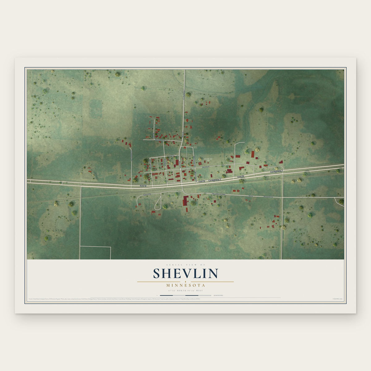 Shevlin, Minnesota map print, the full design