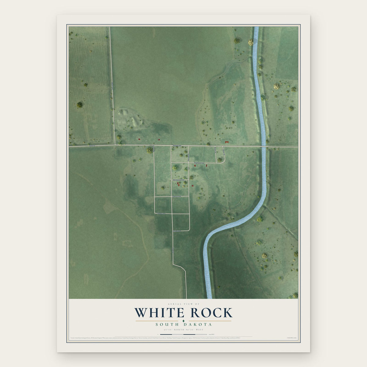 White Rock, South Dakota map print, the full design