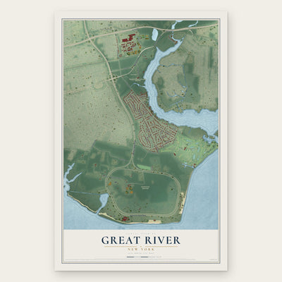 Great River, New York map print, the full design