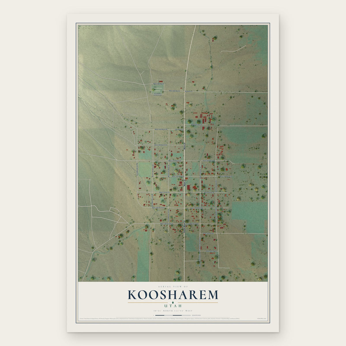 Koosharem, Utah map print, the full design