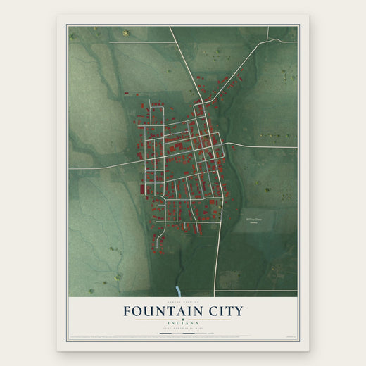 Fountain City, Indiana map print, the full design