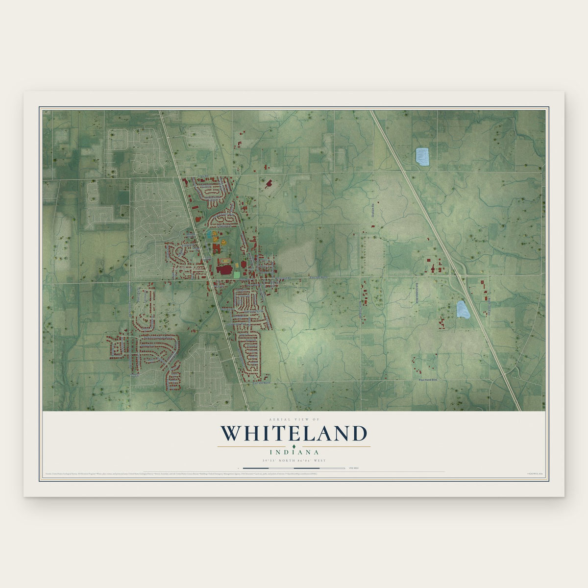 Whiteland, Indiana map print, the full design