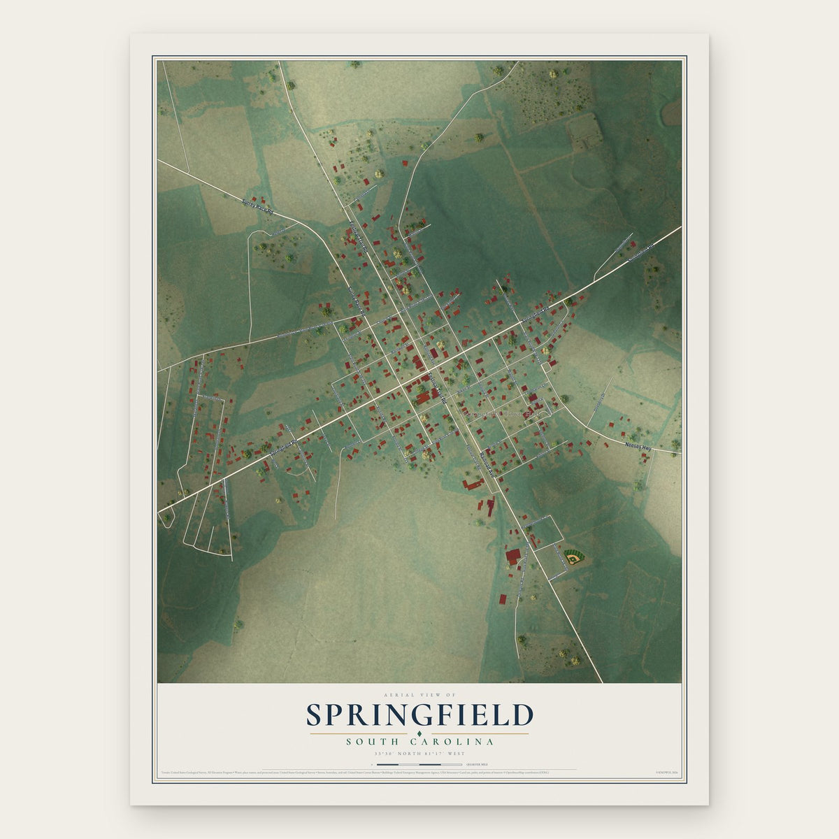 Springfield, South Carolina map print, the full design