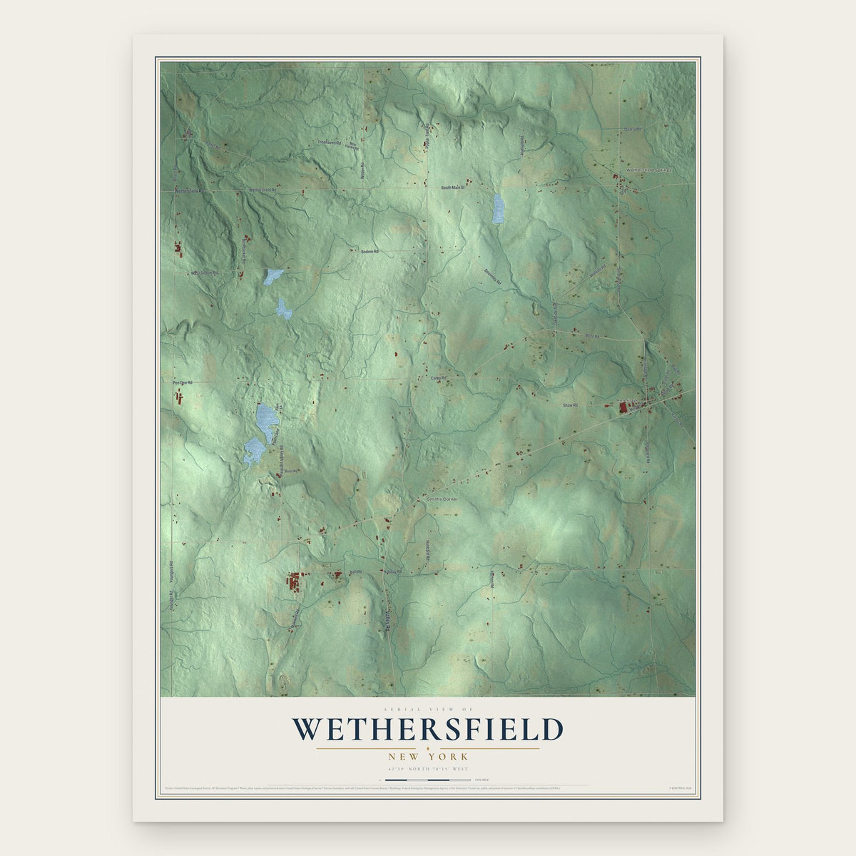 Wethersfield, New York map print, the full design