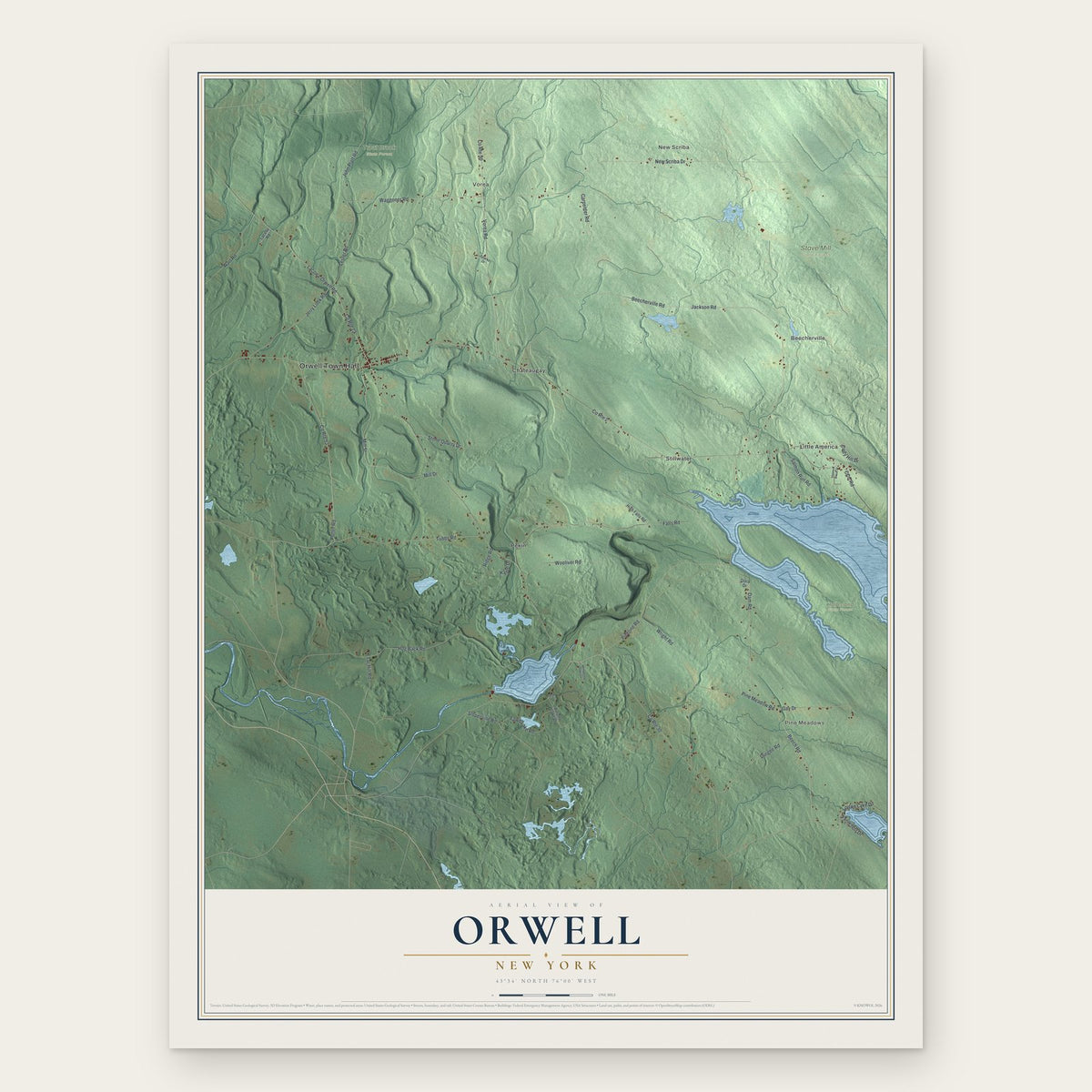 Orwell, New York map print, the full design
