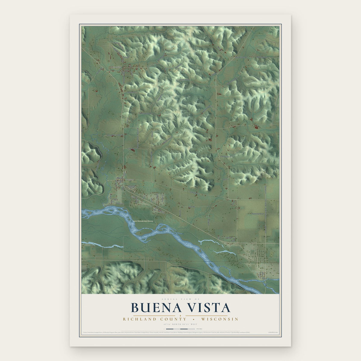 Buena Vista, Richland County, Wisconsin map print, the full design