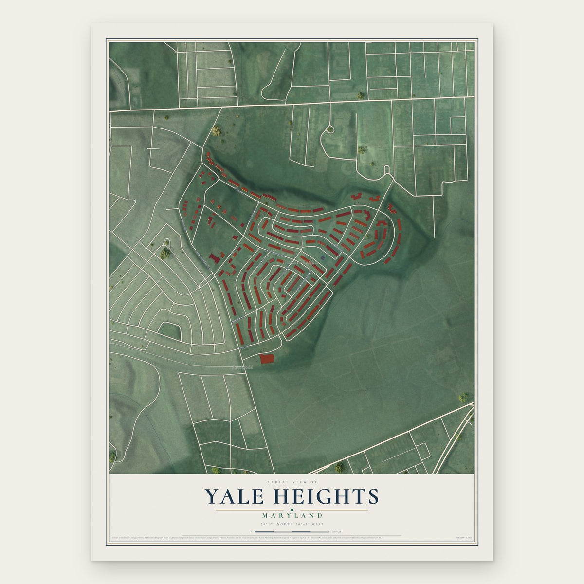 Yale Heights, Maryland map print, the full design