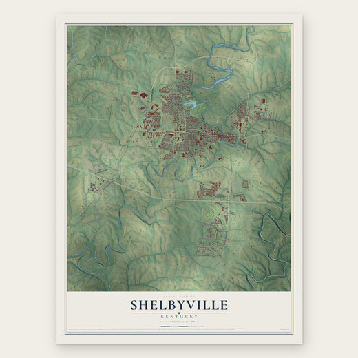 Shelbyville, Kentucky map print, the full design