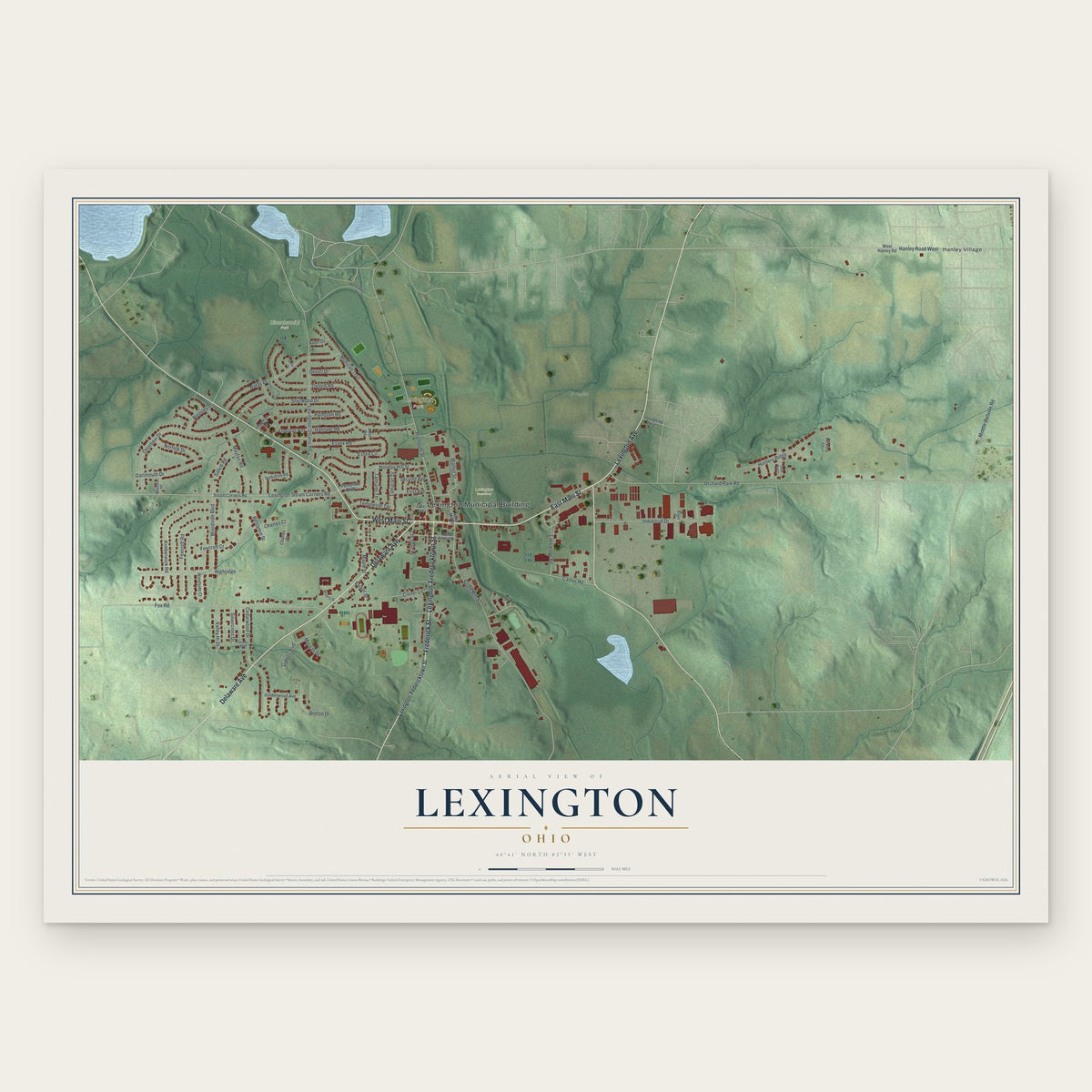 Lexington, Ohio map print, the full design