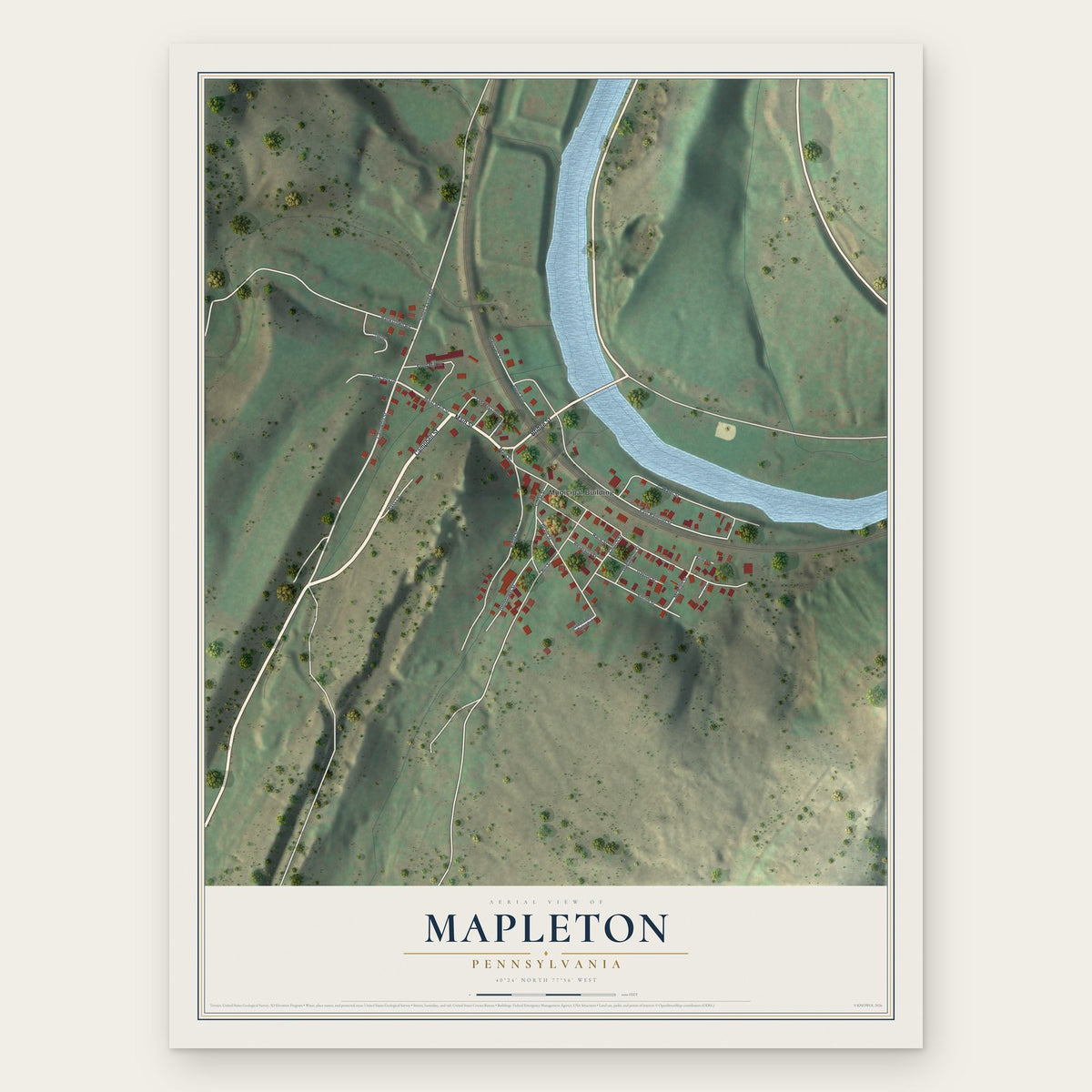 Mapleton, Pennsylvania map print, the full design