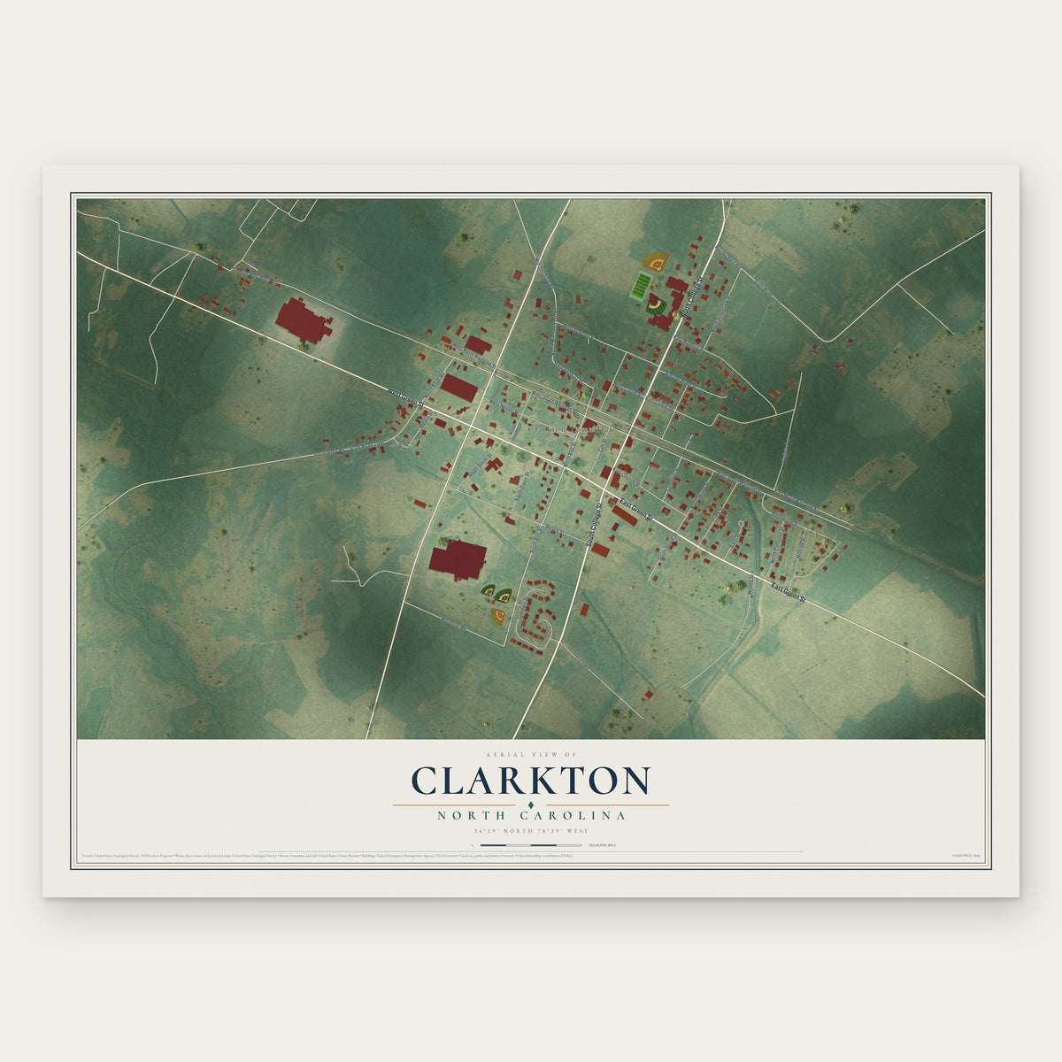 Clarkton, North Carolina map print, the full design