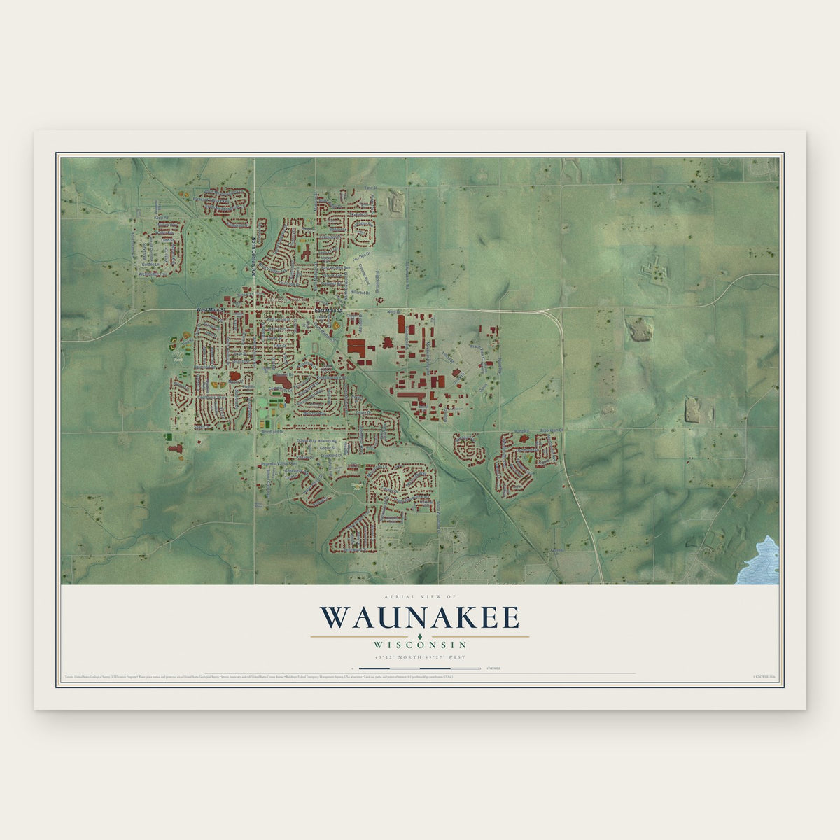 Waunakee, Wisconsin map print, the full design