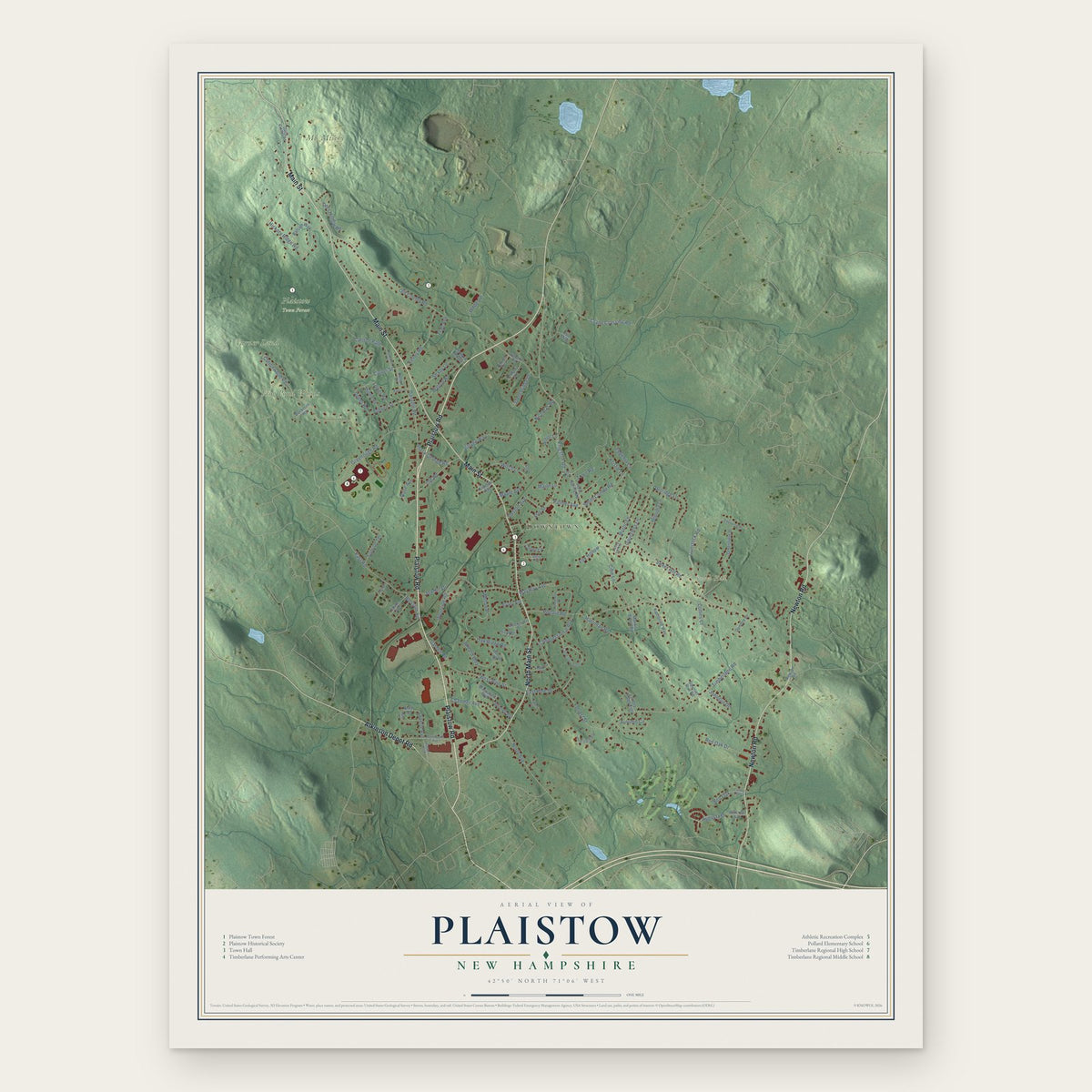 Plaistow, New Hampshire map print, the full design