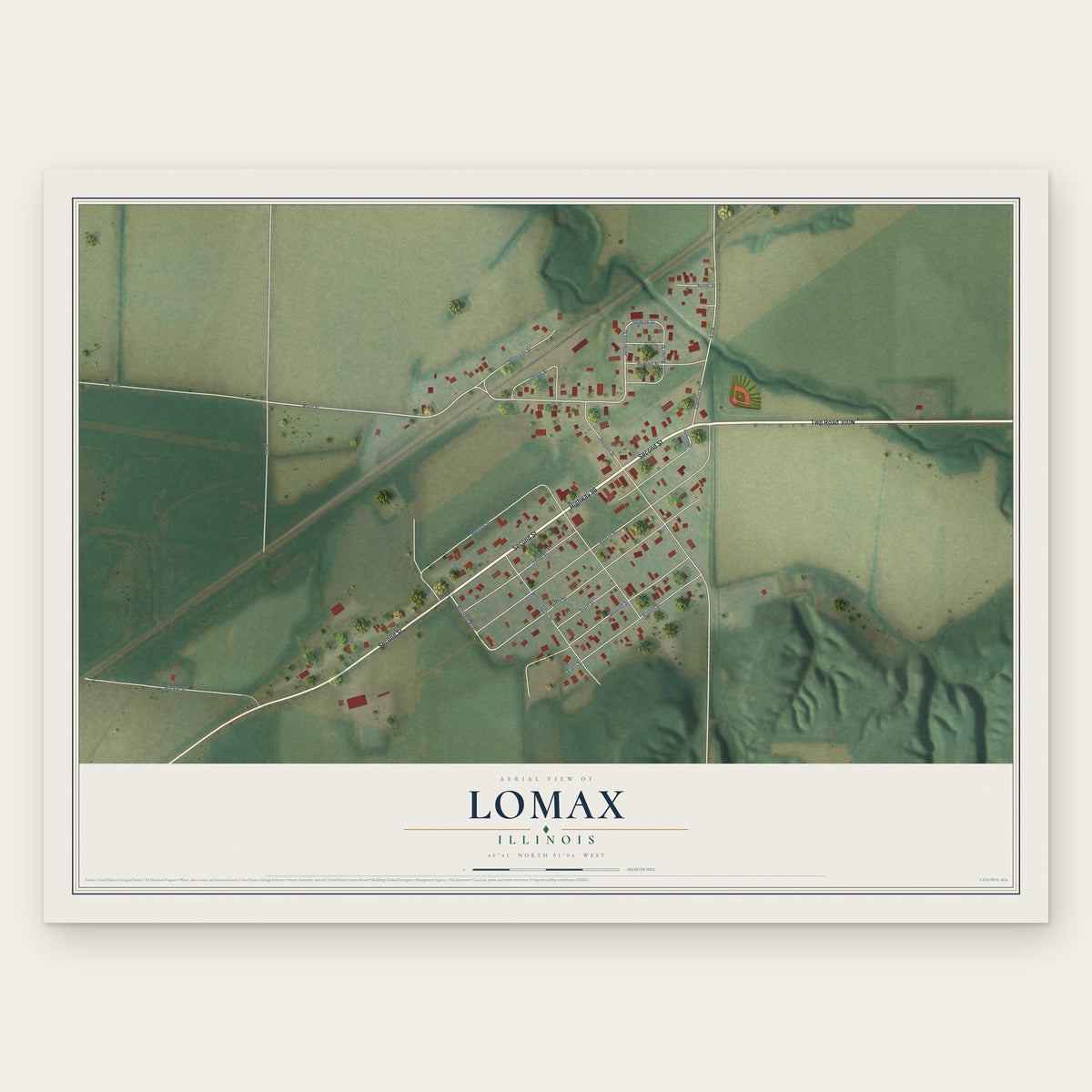Lomax, Illinois map print, the full design