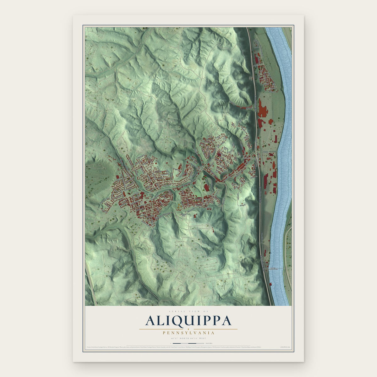 Aliquippa, Pennsylvania map print, the full design