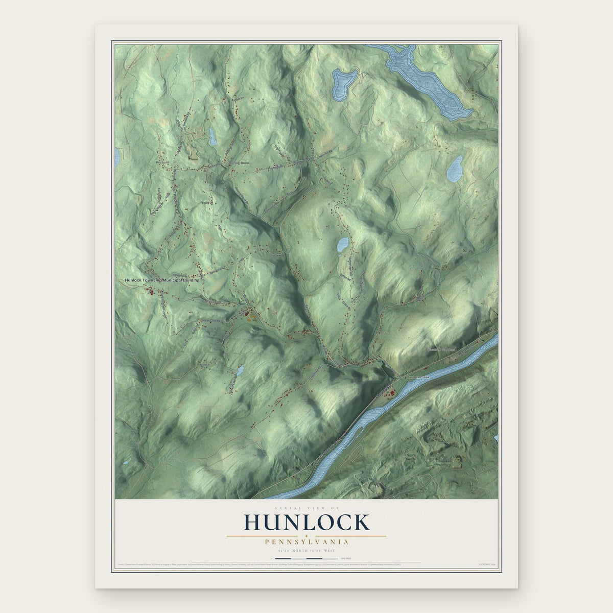 Hunlock, Pennsylvania map print, the full design