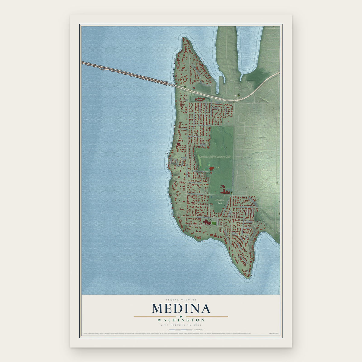 Medina, Washington map print, the full design