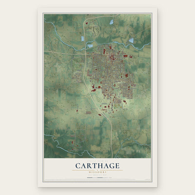 Carthage, Missouri map print, the full design