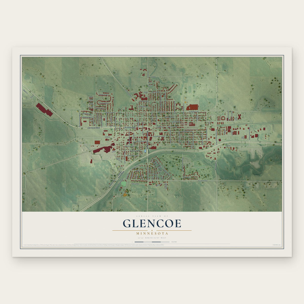 Glencoe, Minnesota map print, the full design