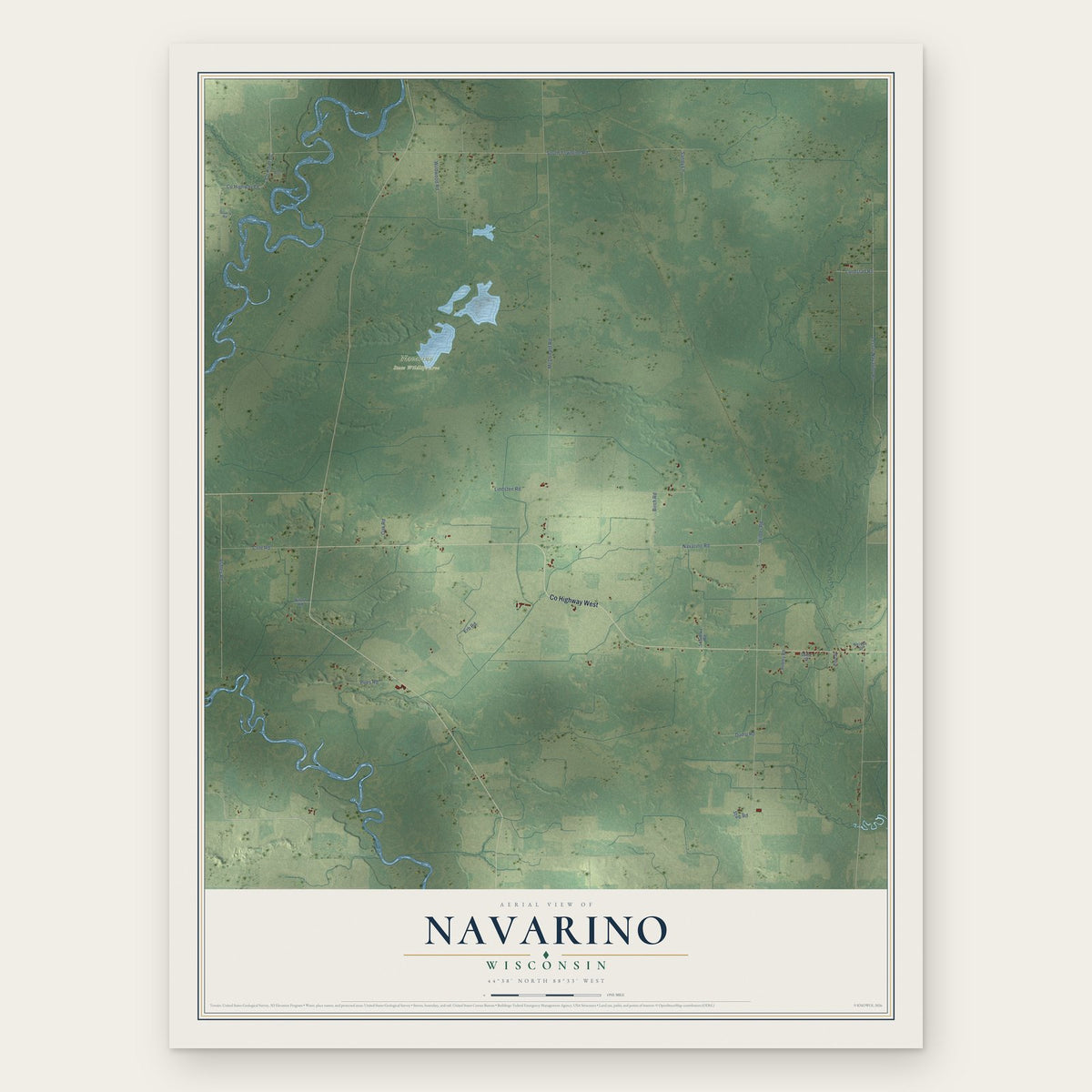Navarino, Wisconsin map print, the full design