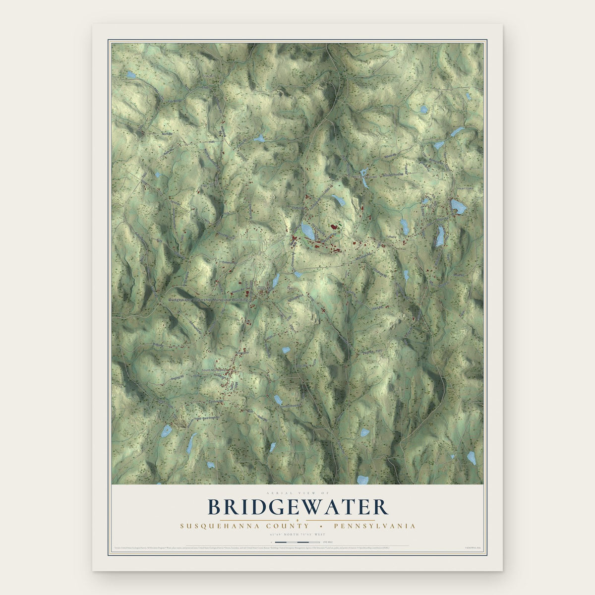 Bridgewater, Susquehanna County, Pennsylvania map print, the full design